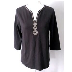 Bob Mackie Wearable Art Top XL Embellished 3/4 Sleeve Tunic Blouse NWT Old Money
